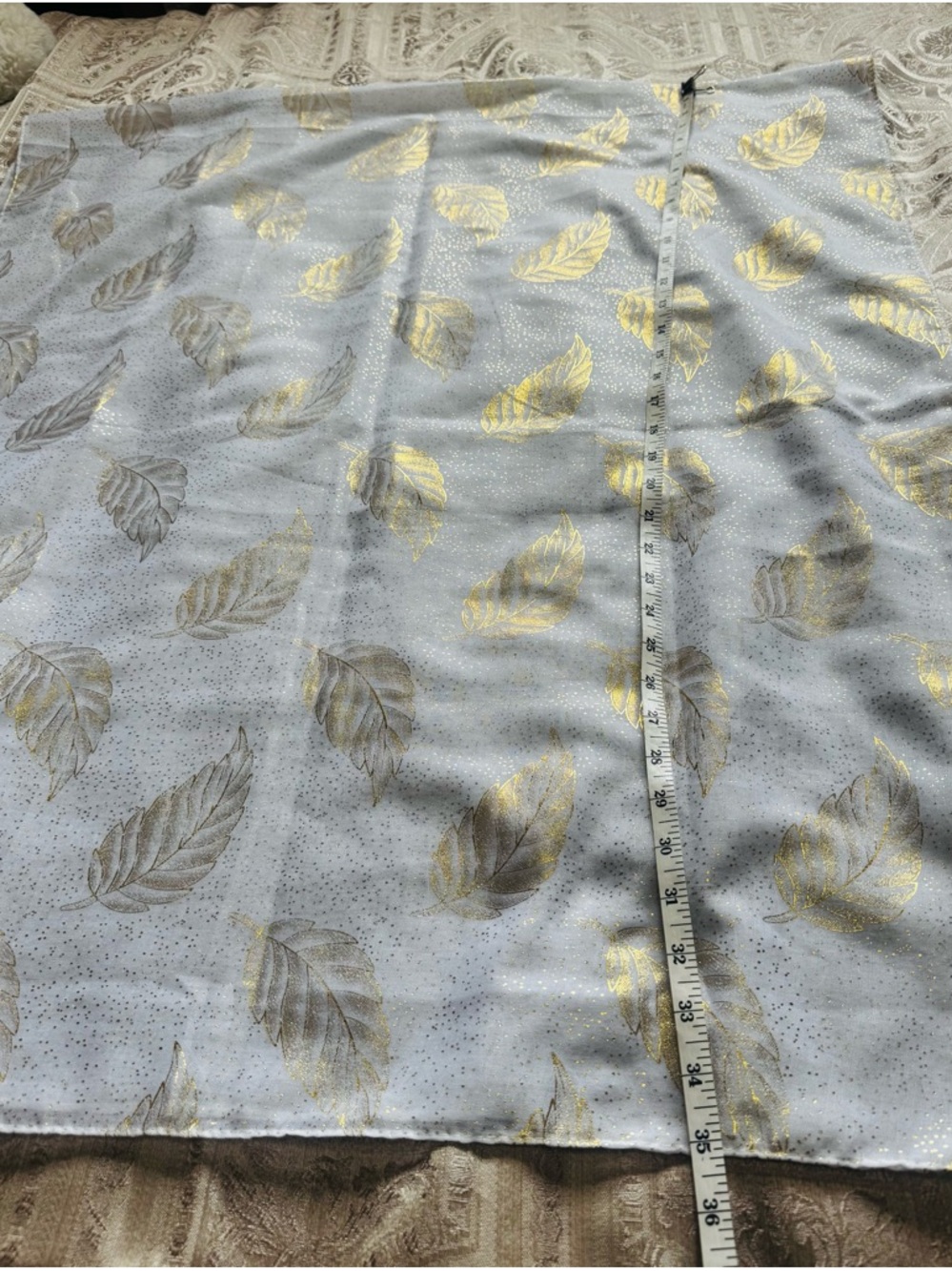 ♥️Sheer White Scarf with Gold Leaf Motif
31”x70” - Picture 8 of 9